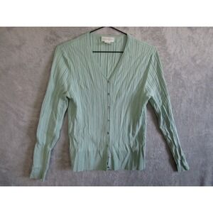 Worthington Light Blue Ribbed Button Front Cardigan Sweater Medium Silk Blend